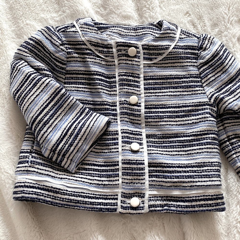 Janie and Jack Bouclé Jacket In blue and white